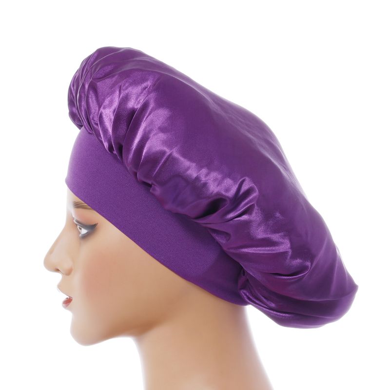 Cuffia da doccia a tesa larga monostrato - Protezione per capelli foderata in raso da 32 cm con elastico alto per donna_voghion.com