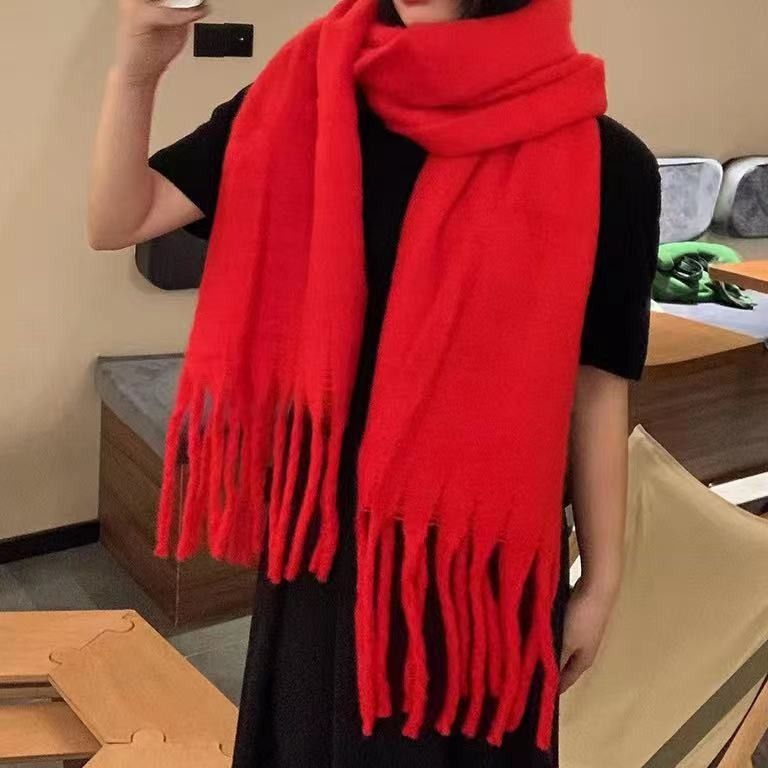 2025 Nieuwe zachte, donzige effen kleur voor vrouwen, winter dikke kasjmier sjaal, Koreaanse stijl, warme neksjaal_voghion.com
