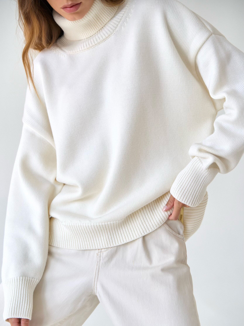 Damen einfarbiger Rollkragenpullover Herbst und Winter lockerer Strickpullover Ins Pullover Pullover für Damen_voghion.com