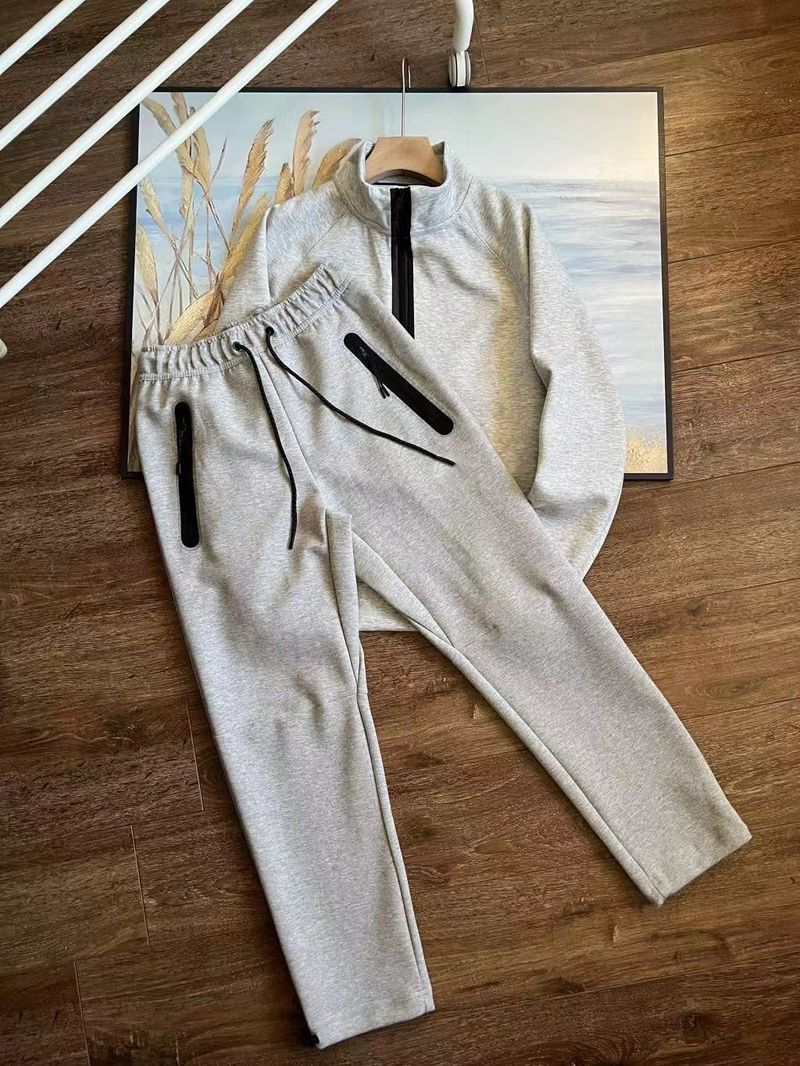 Herrenbekleidung Herren Loose Sports Stehkragen Pullover Half Zip Sweatshirt und Jogginghose Set 998=312_voghion.com