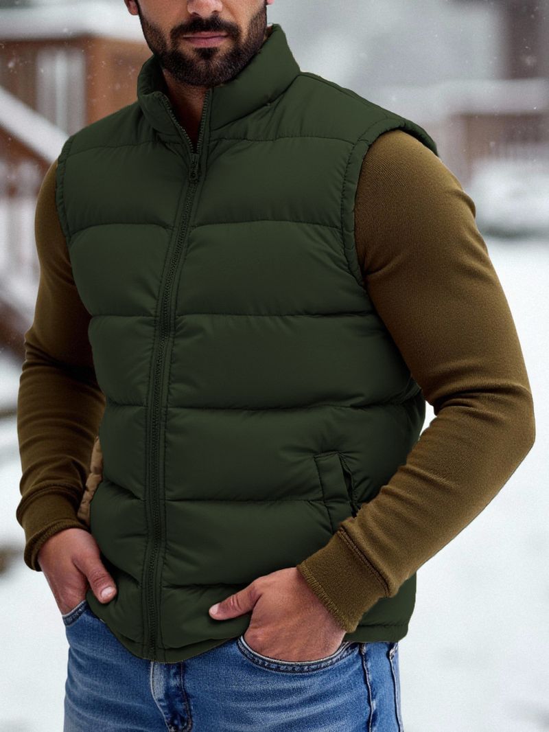 Herren-Winter-Pufferweste – leichte, gesteppte, ärmellose Jacke, Stehkragen, Reißverschluss vorne, dekorative Taschen, unverzichtbar für den lässigen Lagenlook_voghion.com