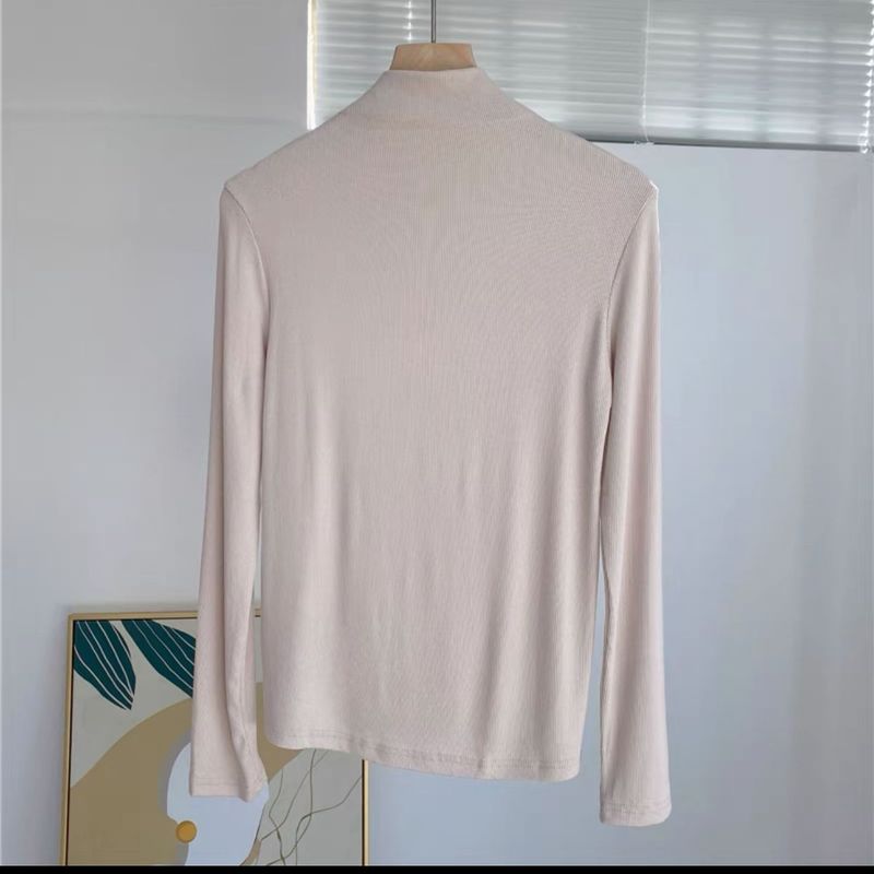 Maglia a collo alto a coste slim-fit – Strato base elasticizzato a maniche lunghe da donna | Versatile e valorizzante_voghion.com