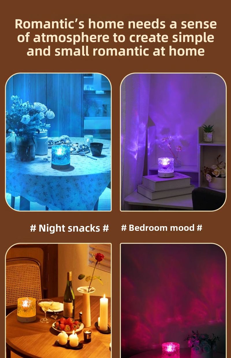 Luce notturna con effetto increspatura dell'acqua, regalo creativo per camera da letto, comodino, lampada da tavolo dinamica per dormire._voghion.com