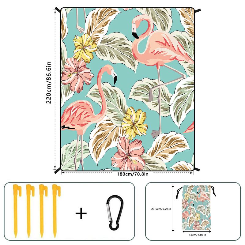 Strandmatte mit Flamingo-Print – winddicht, wasserdicht und sandfrei (200 x 150 cm, individuelles Logo, für Camping und Picknick)_voghion.com