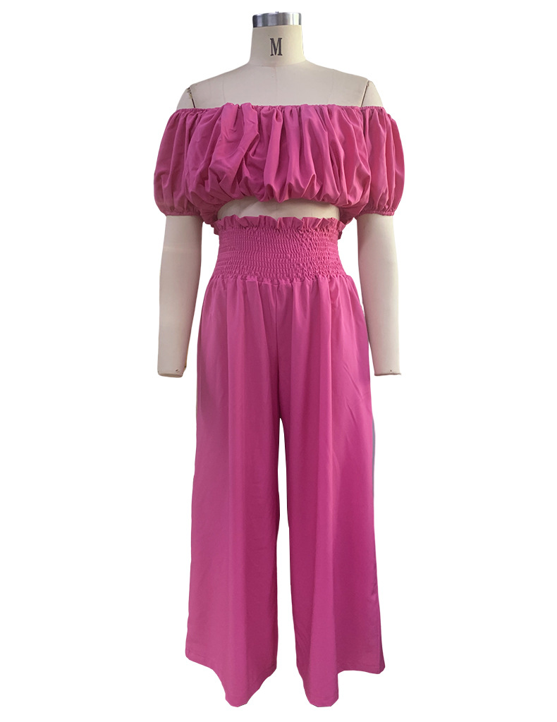 Abbigliamento donna moda casual pantaloni a gamba larga monospalla set due pezzi_voghion.com
