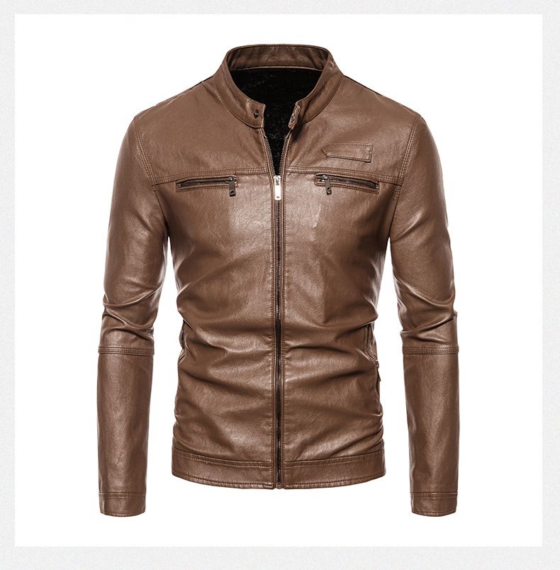 Nuovo prodotto 2024: filo metallico in velluto PU pelle, giacca in pelle autunno/inverno da uomo, cappotto da motociclista, collo alto,_voghion.com