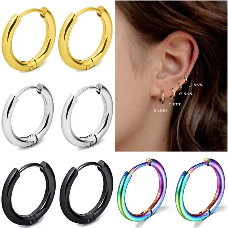 1 paire de créoles en acier inoxydable couleur or pour homme et femme, bijoux pour piercing cartilage Y250510_voghion.com