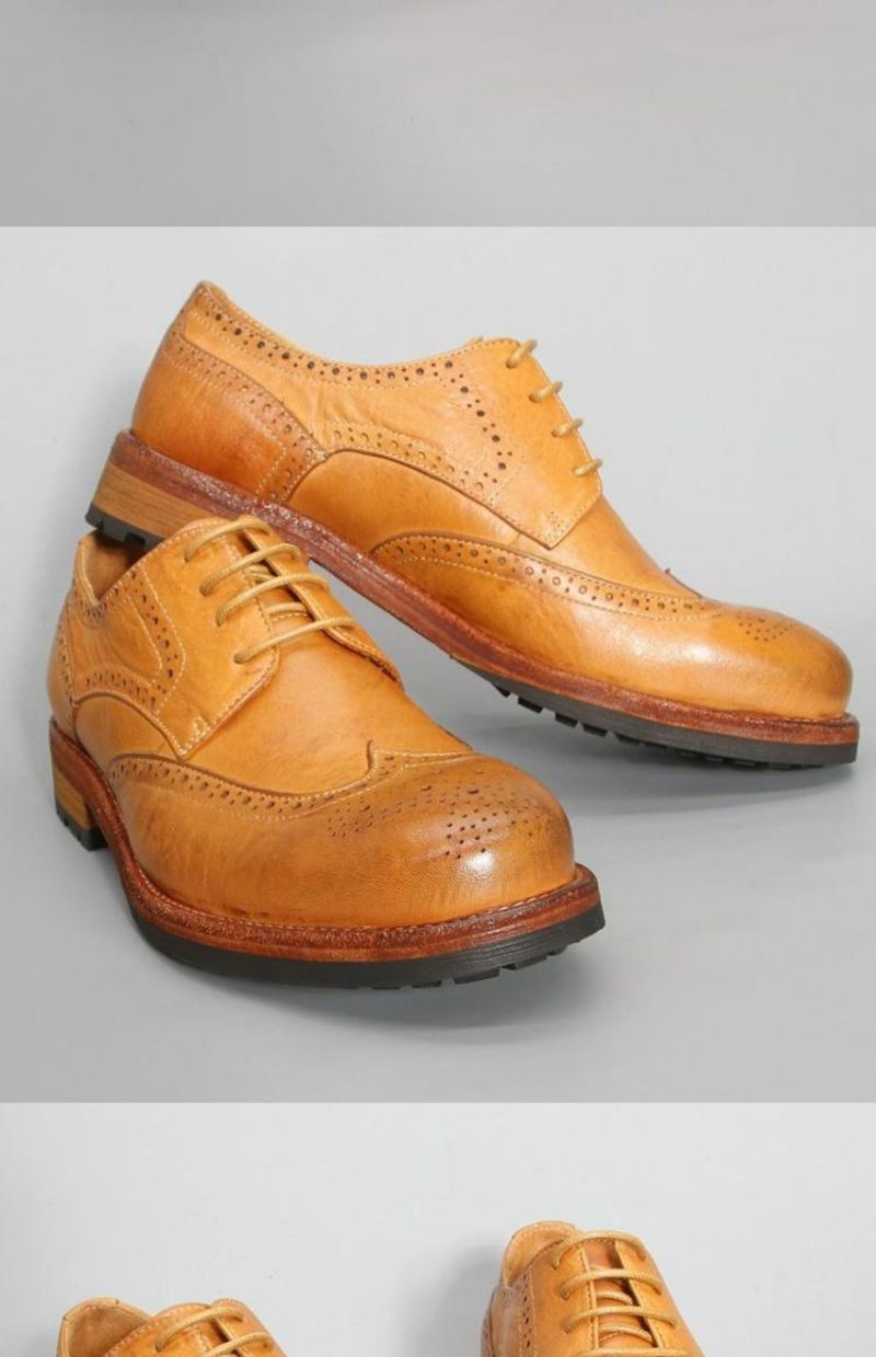Stijlvolle lekvrije vee-goederen, gewassen paardrijschoenen voor heren, retro GOOD YEAR leren zool derbyschoenen_voghion.com