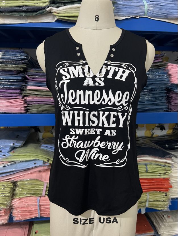 Women's clothing trade women's small vest hot-selling interesting letter printing fashion V-neck sleeveless T-shirt_voghion.com