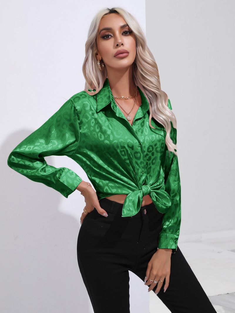 Camicia Ding a colori con stampa leopardata da donna. Camicia da donna a maniche lunghe in raso di seta imitazione_voghion.com