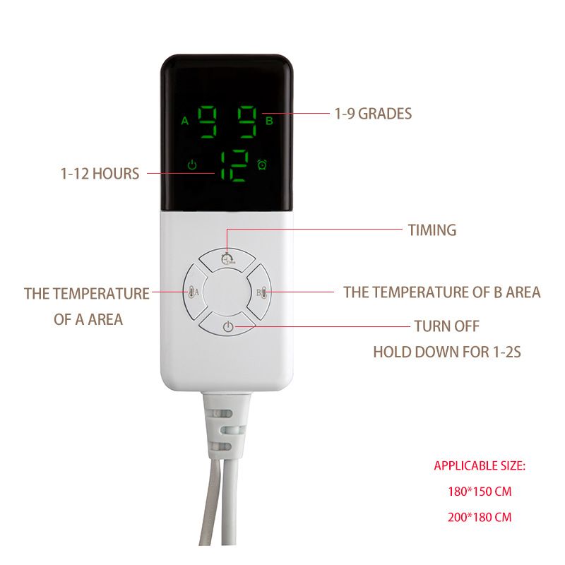 Couverture chauffante électrique en flanelle de qualité supérieure – 9 réglages de chaleur, interrupteur intelligent, zone simple/double (150 x 80 cm à 200 x 180 cm, 220 V, 120 W, certifiée CE)_voghion.com