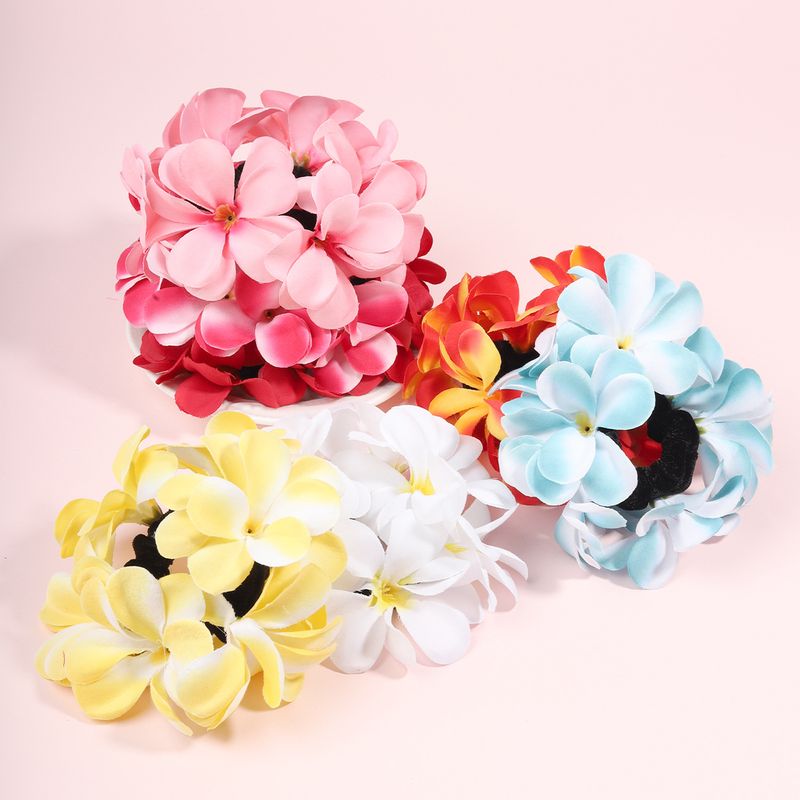 Elastico per capelli realistico Plumeria - Accessorio per capelli Boho Vacation Beach Girl Bun Elastico per capelli ad alta elasticità_voghion.com