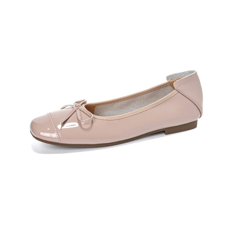Square Head Bow Ballet Single Shoes Women's Flat-soled Laden Shoes French One-pedal Beanie Shoes_voghion.com