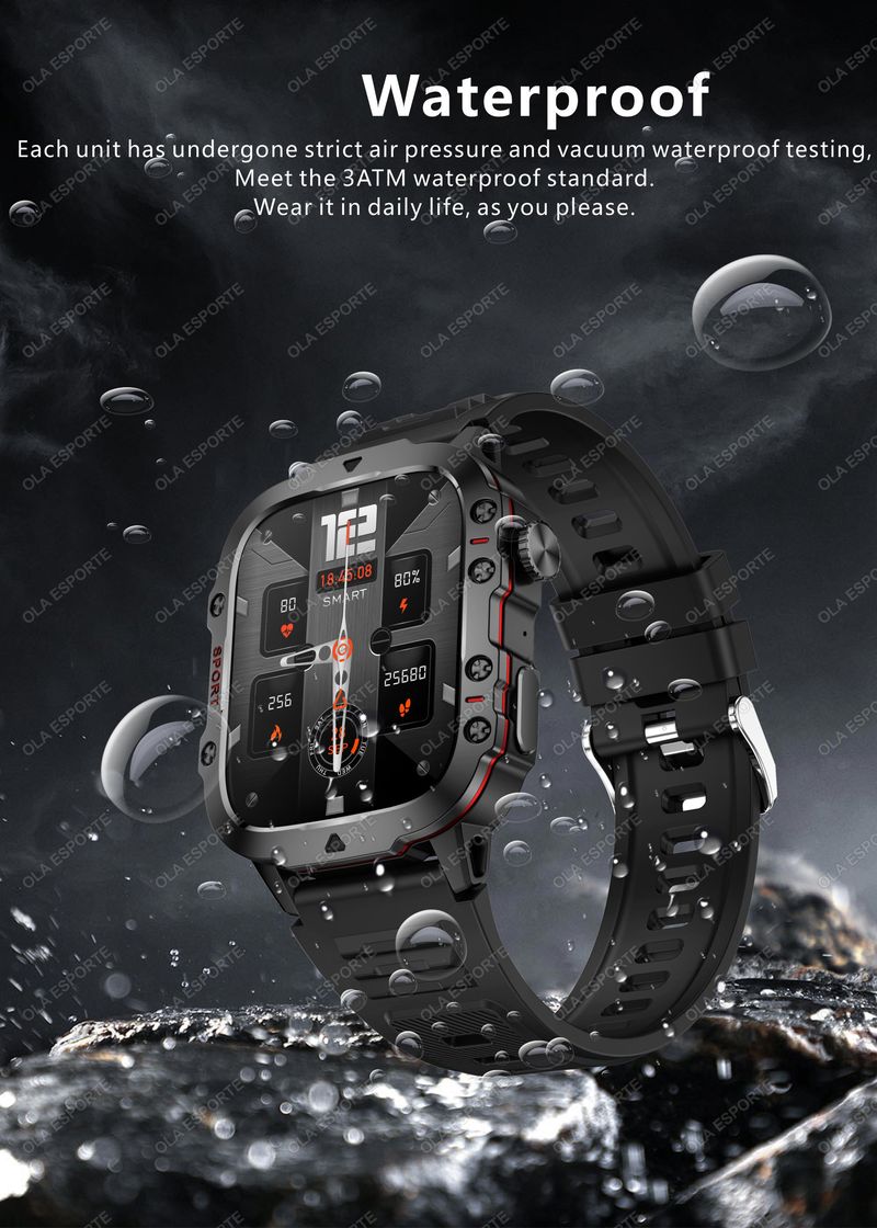 Novo relógio inteligente militar vermelho com GPS 2025, masculino, Bluetooth, monitoramento de saúde, voz IA, esportivo, à prova d'água, smartwatches para_voghion.com