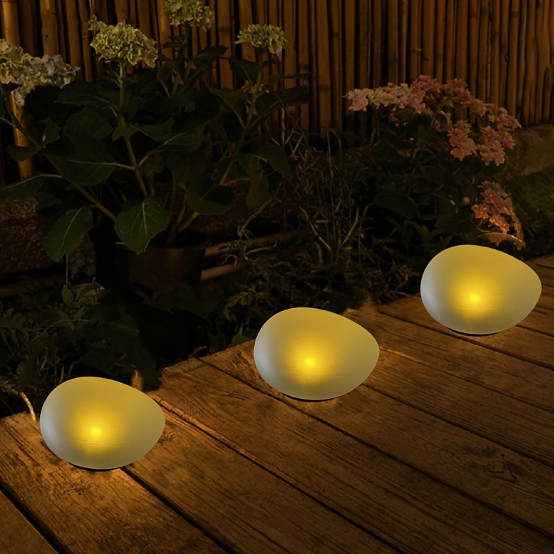 Guijarros LED solares: decoración impermeable para jardín, caminos y césped (diseño de plástico resistente en blanco cálido/blanco frío)_voghion.com