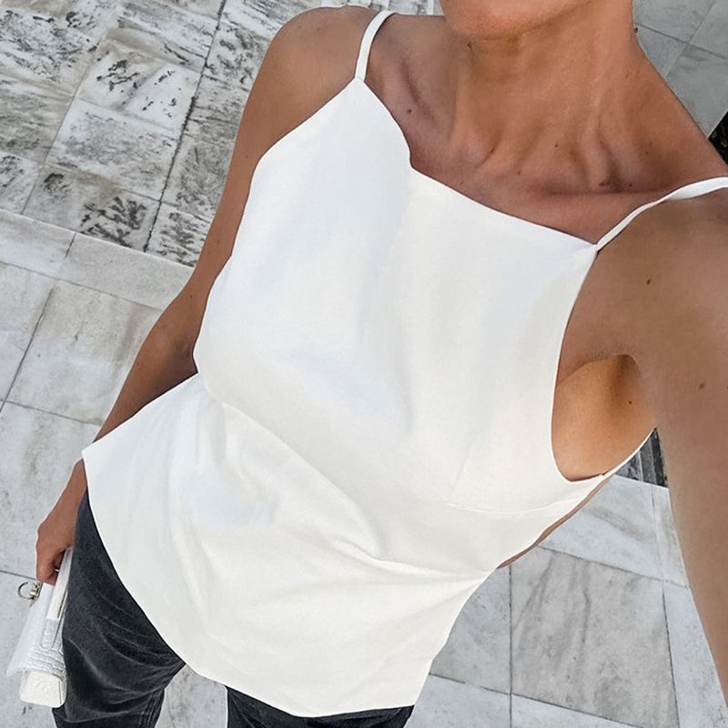 Sexy, vielseitiges, rückenfreies Camisole aus reiner Baumwolle, Frühjahr/Sommer 2024, neue figurbetonte, schmal geschnittene, eckige Ausschnitt-Top, ärmellos, Damen_voghion.com