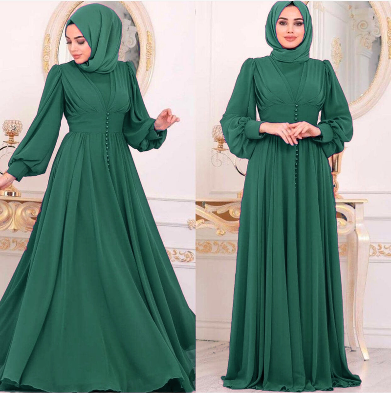 Dameskleding Moslim damesgewaad effen kleur chiffon puntige tuniekjurk Moslim Abaya_voghion.com