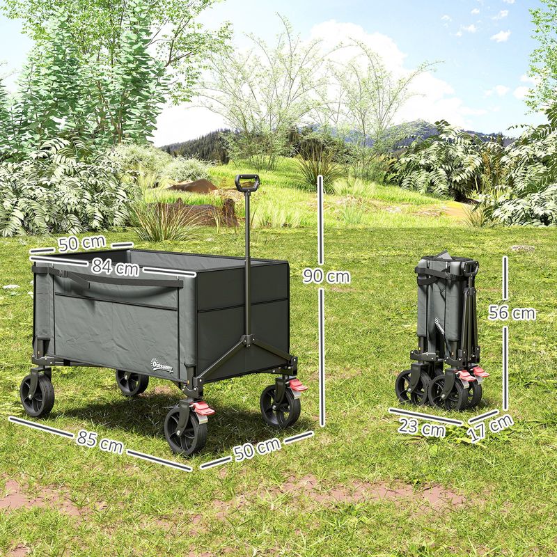 Folding Trolley On Wheels, Garden Cart With Openable Sides, Grey_voghion.com
