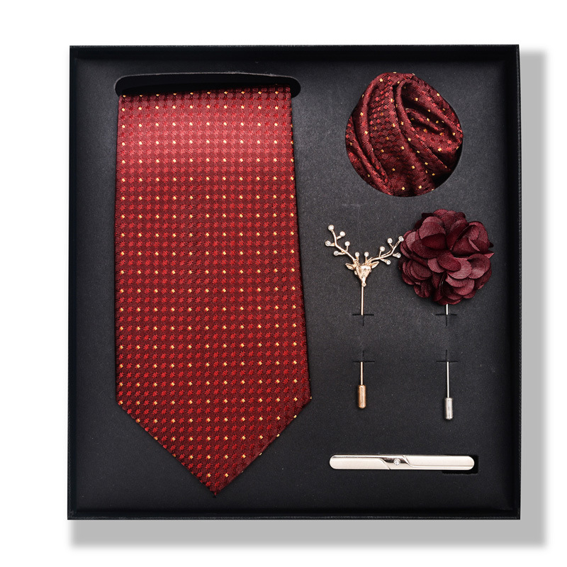 Set da uomo alla moda in tinta unita a righe con anacardi, confezione regalo da 6 pezzi, set con corsetto con fermacravatta e sciarpa quadrata_voghion.com