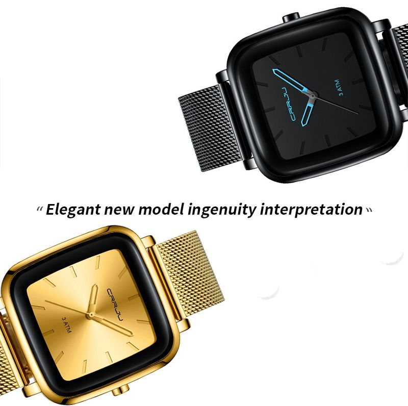 Heren- en damesmodehorloge met vierkante mesh-band en minimalistische wijzerplaat - Casual unisex horloge voor dagelijks gebruik_voghion.com