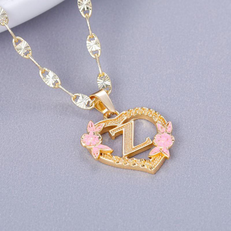 2025 New Arrivals GOLD PLATED CUSTOMIZED HEART FLOWER INITIAL LETTER PENDANT WITH FIGARO CHAIN 24" 4MM Name Necklace Heart Valentines Day_voghion.com