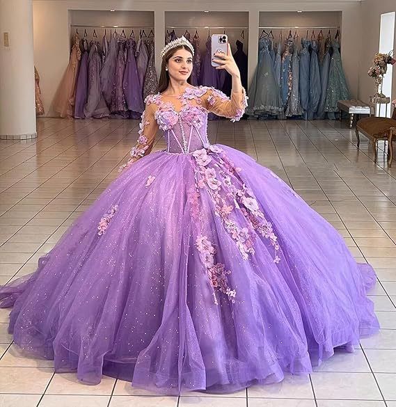 Ballkleid mit floraler Illusion und Perlendetails – Langärmliges A-Linien-Abendkleid für Abschlussbälle und Bankette (14 Farben) – US 0-28W_voghion.com