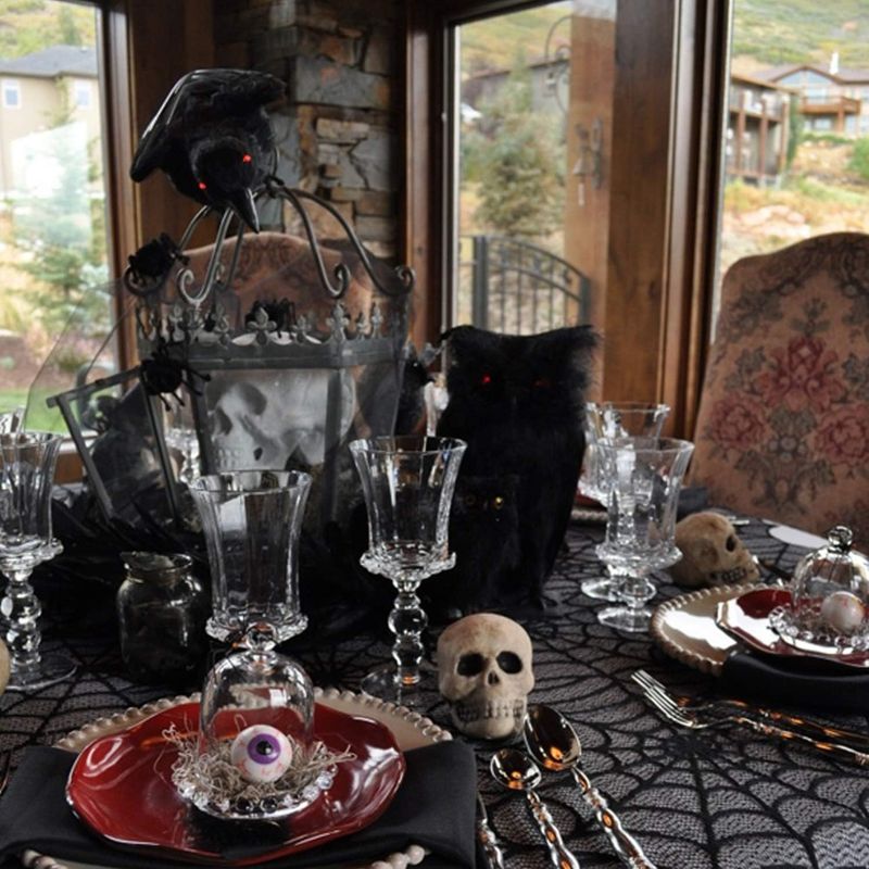 Halloween Spitze Tisch Läufer Schwarz Spinne Web Tischdecke Kamin Abdeckung Kaminsims Halloween Dekoration 2024 Home Party Clot_voghion.com