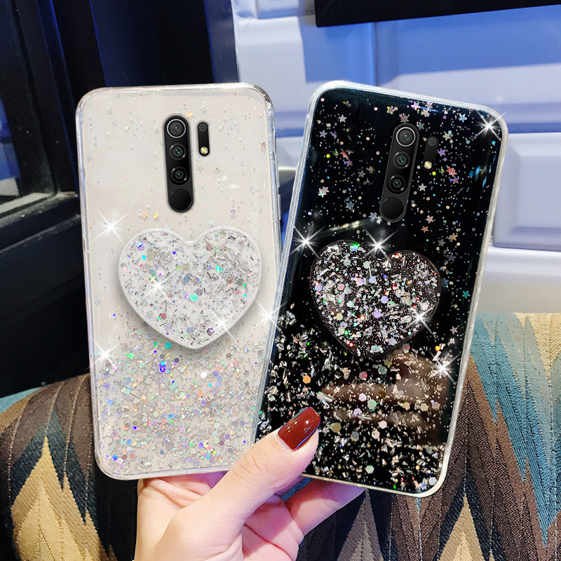 Glitter Heart Holder Case For Xiaomi Redmi 9 Cases Bling Star Soft Cover for Xiaomi Redmi 9A 9c Redmi9 Phone Covers Bump_voghion.com