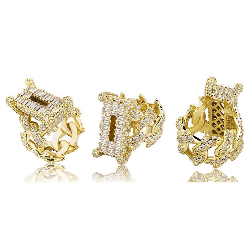 Anello alla moda da uomo Hip-Hop Jin Ao, nuovo, rettangolare, cubano, con zirconi._voghion.com