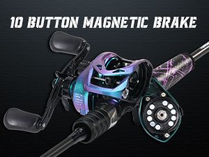 Combo de pesca de lubina, carrete colorido, carrete giratorio y caña de pescar Baitcasting con mango de superpolímero._voghion.com
