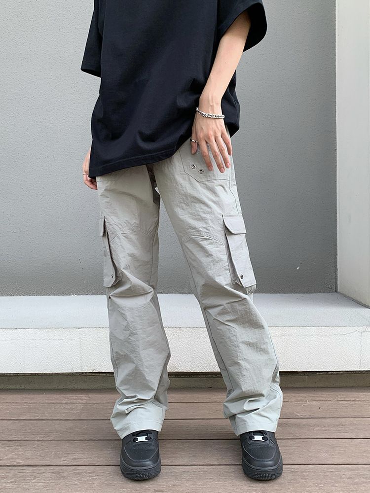 2024 New American Style Casual Cargo Functional Loose Straight Ski Wide Leg Paratrooper Pants Trendy Brand_voghion.com