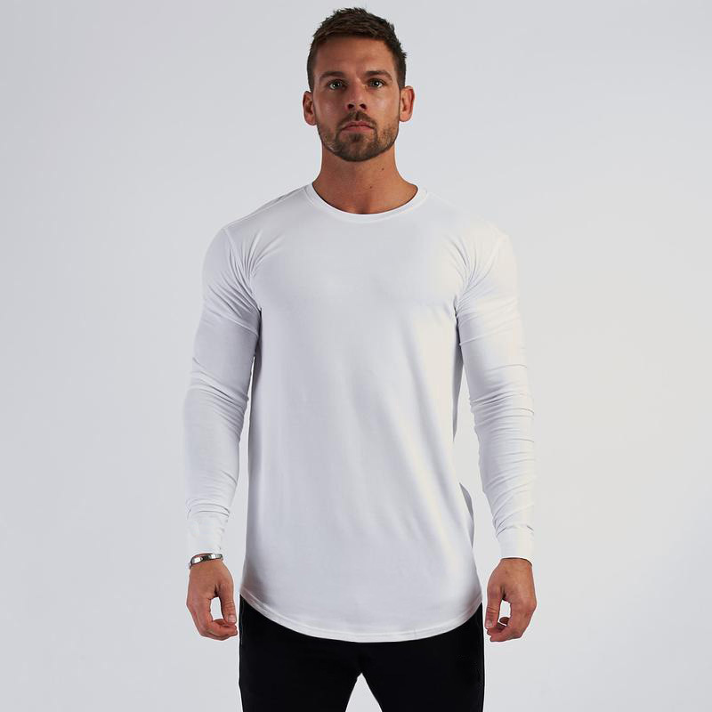 Camicia base tendenza da uomo a maniche lunghe sportiva slim in puro cotone traspirante con fondo tondo_voghion.com
