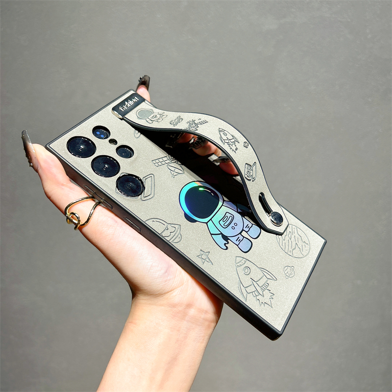 Husă din piele rezistentă la șocuri pentru Samsung Galaxy S23 S22 Ultra S23Ultra S22Ultra, cu suport pentru curea de încheietură, model astronaut laser_voghion.com