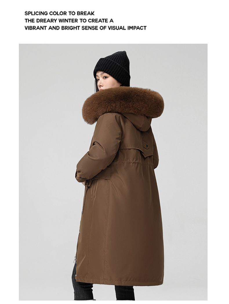 Damen-Winterparka mit abnehmbarer Kunstpelzkapuze, locker sitzender langer Trenchcoat, warme Daunenalternative für Übergrößen_voghion.com