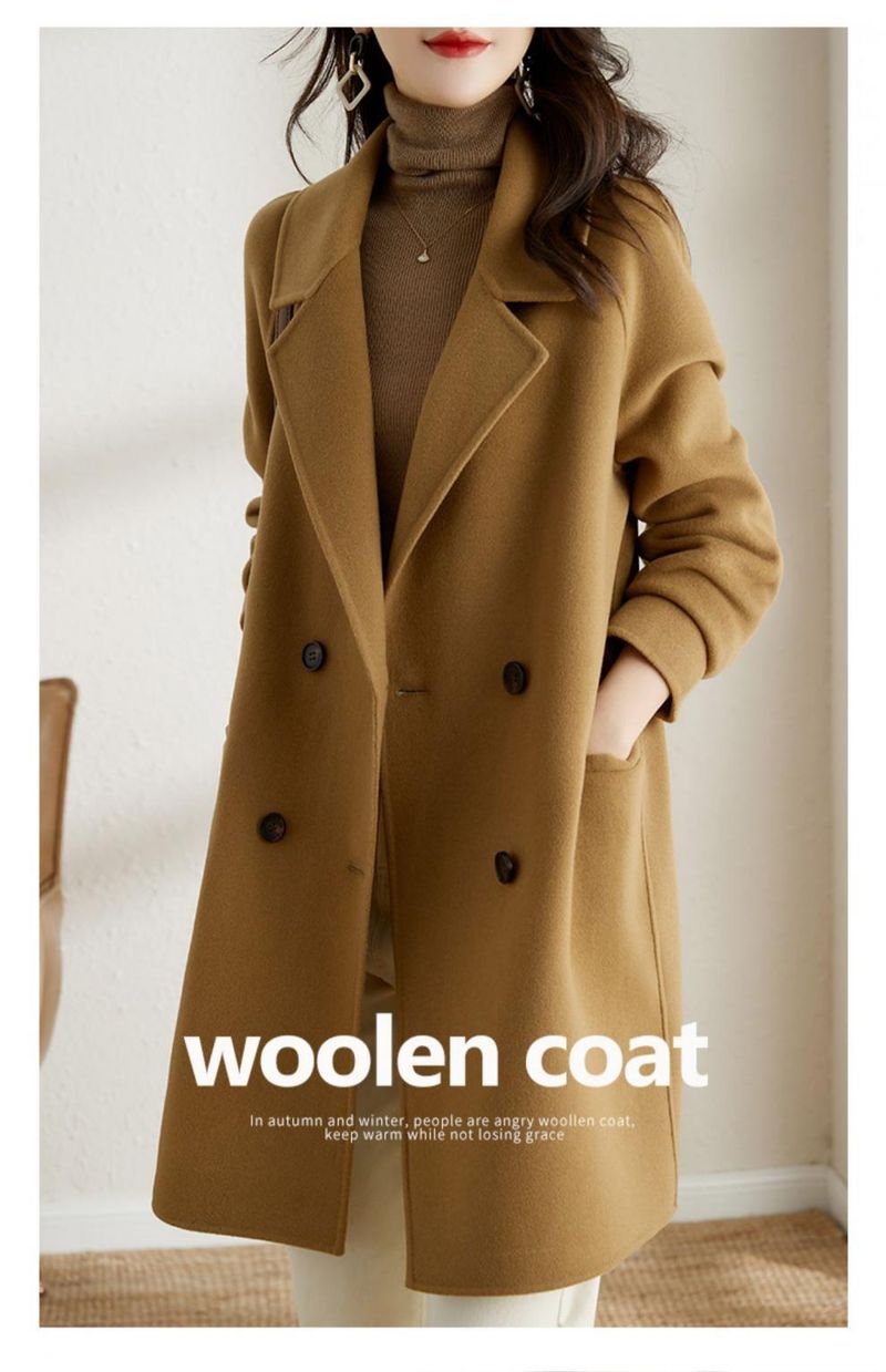 Doppelseitiger Wollmantel für Damen – Slim Fit Trenchcoat mit Gürtel, eleganter Pea Coat für Herbst und Winter, Büro & Freizeit_voghion.com