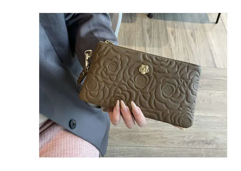 Top Layer Cowhide Long Printed Wristlet Bag Fashionable Mom Clutch Classic Trendy Versatile Wallet_voghion.com