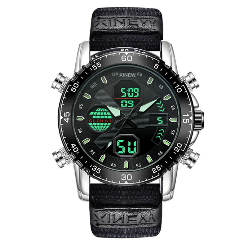 Men's Digital Analog Sports Watch With Nylon Strap - Dual Display, Multifunction, Lightweight & Durable For Outdoor Activities_voghion.com