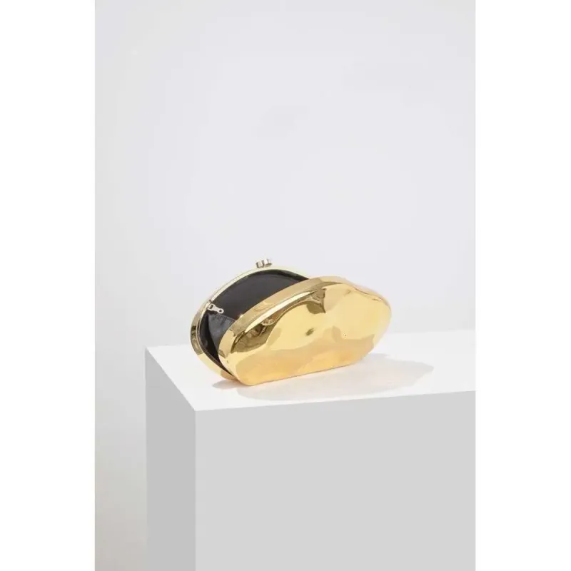 Designer 2025 Fashion Acrylic Egg Shape Clutch For Wonen Gold Sier Evening Party Shinny Metal Box Shoulder Crossbody_voghion.com