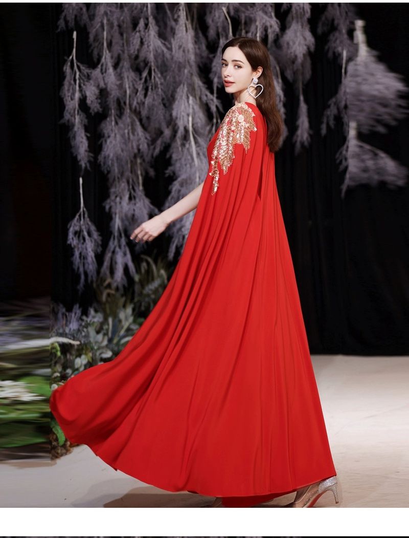 Elegant Square Neck Long-Sleeve Red Evening Gown – A-Line Wedding Banquet Dress With Corset Lace-Up Back (XS-XXXL, Polyester Blend)_voghion.com