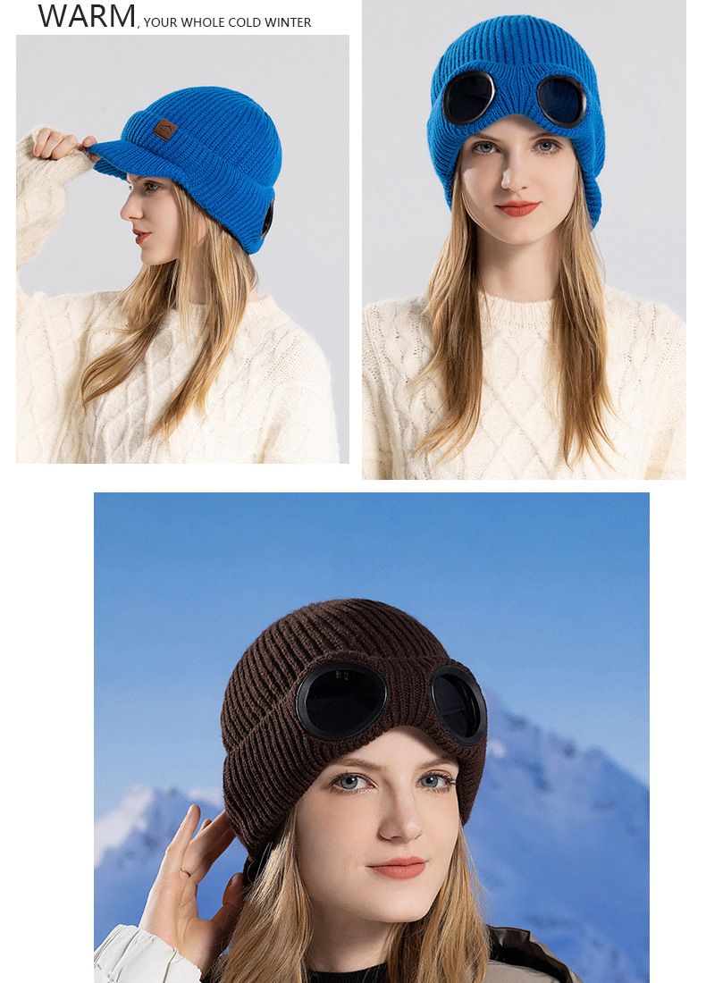 New Winter Fashionable Versatile Hat With Plush Warm Windproof Hat For Women Ear Protection Knitted Yarn Hat_voghion.com
