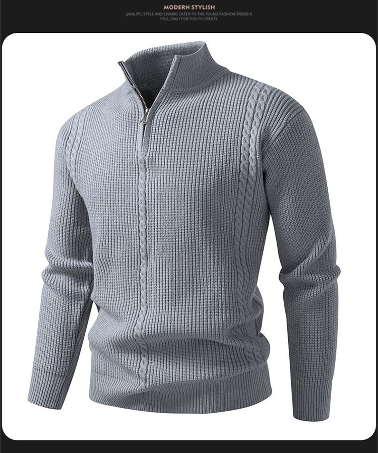 Maglione elegante da uomo in maglia con mezza zip e collo alto - Pullover casual per autunno e inverno (nero, beige, grigio, grigio scuro, rosso, cachi)_voghion.com