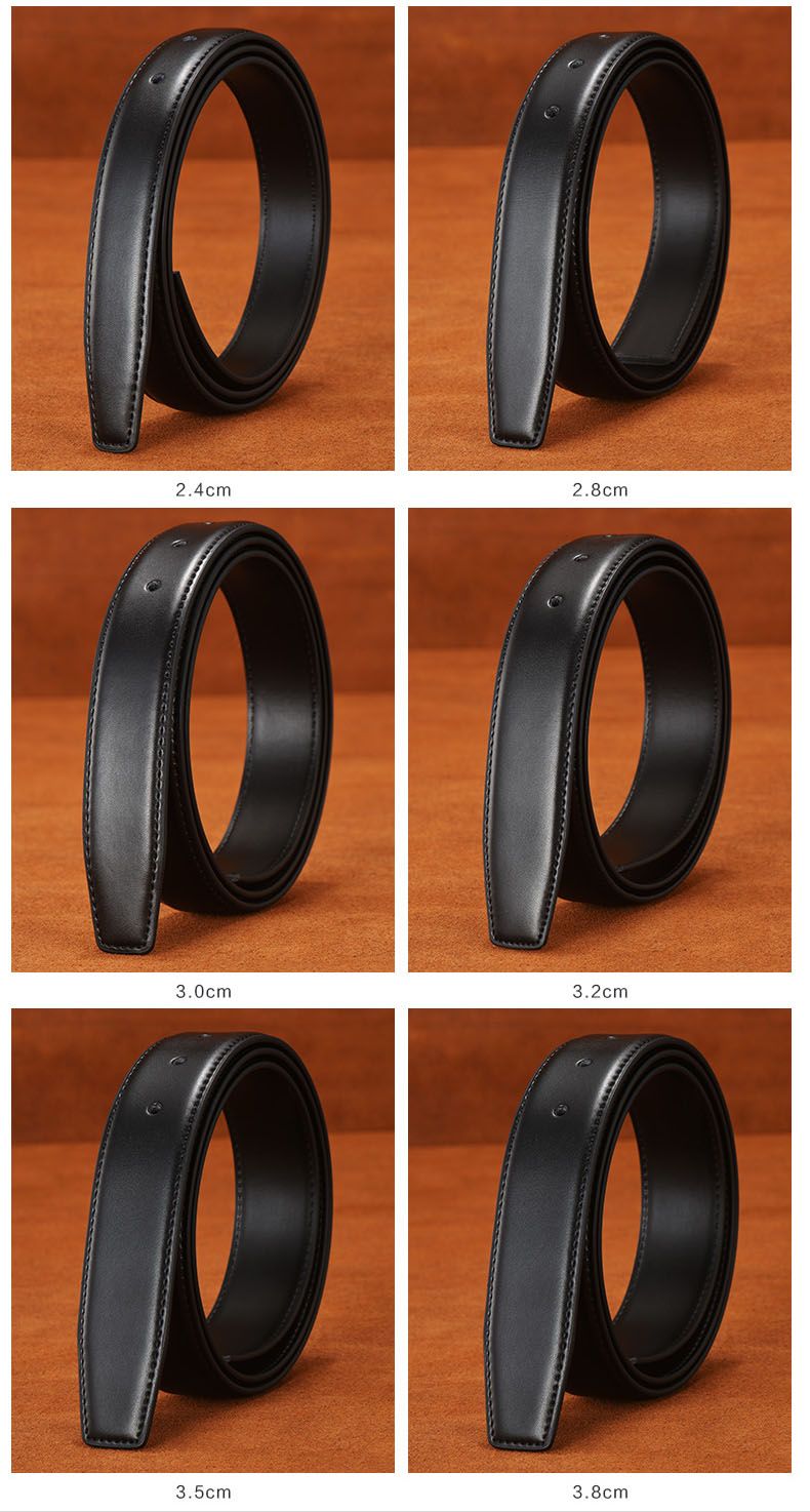 HOT Without 2.4 2.8 3.0 3.5 3.8cm Width Brand Pin Black Genuine Leather Men's Belts Body No Buckle Strap_voghion.com