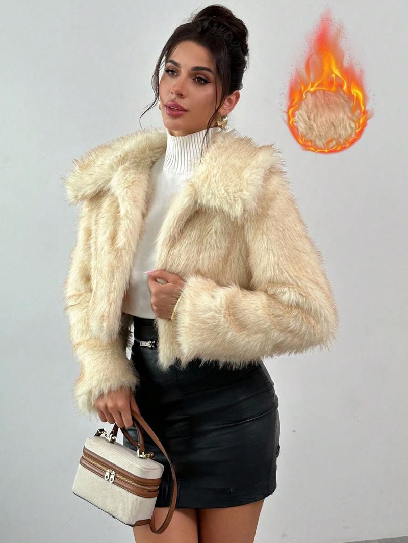 Women’s Faux Fox Fur Jacket – Trendy Winter Coat With Ombre Effect (S-XXL, Black/Tan/White, Plush Collar, Thickened Warmth,Machine Washable)_voghion.com