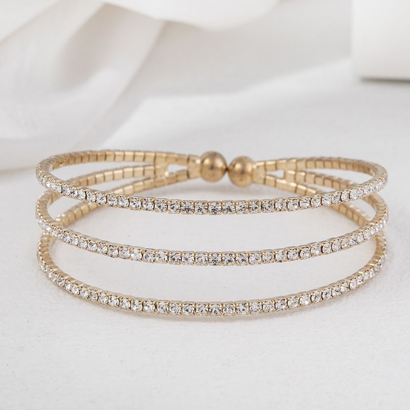 Women's Jewelry 3 Row Elastic Steel Wire Rhinestone Open Bracelet Simple Multi Layer Claw Chain Light Luxury Female Jewelry_voghion.com
