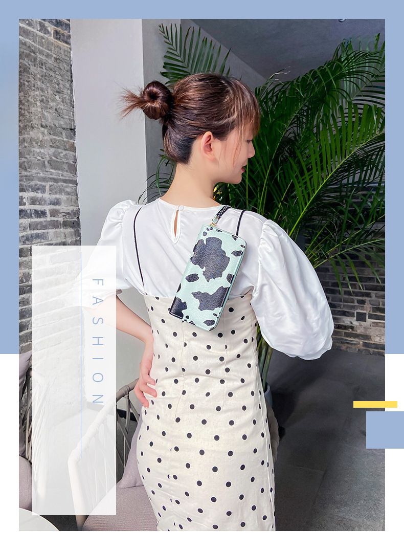 Cross-border Women's bag wholesale 2022 summer Korean style contrast color milk pattern multi-compartment wallet long horizontal clutch_voghion.com