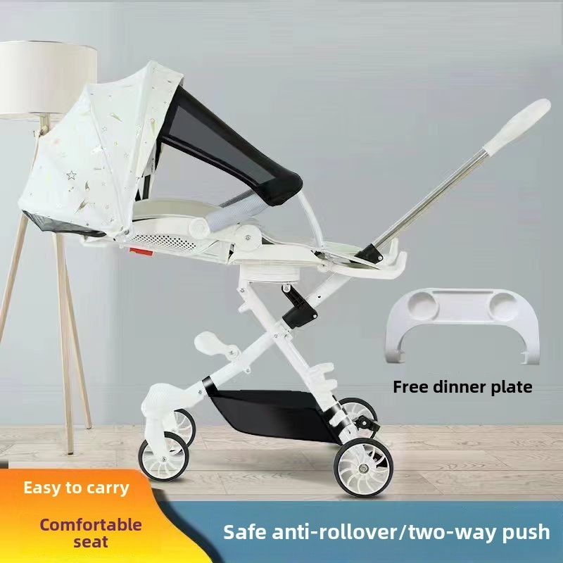 Carrito para caminar para bebés, ultraligero, plegable, para niños, altura ajustable, para sentarse y acostarse, rotación con un solo clic._voghion.com