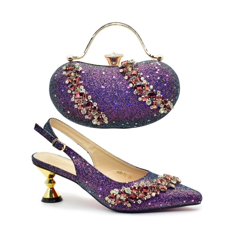 Vintage Diamant-Set klobige Sandalen mit Abendessen Tasche Set Mode Design Strass Abendtasche_voghion.com