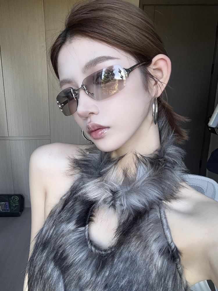 LazyZoom European And American Frameless XINGX Women's Square Round Face Slimming Retro Millennium Gyaru Y2g Box Sunshade_voghion.com