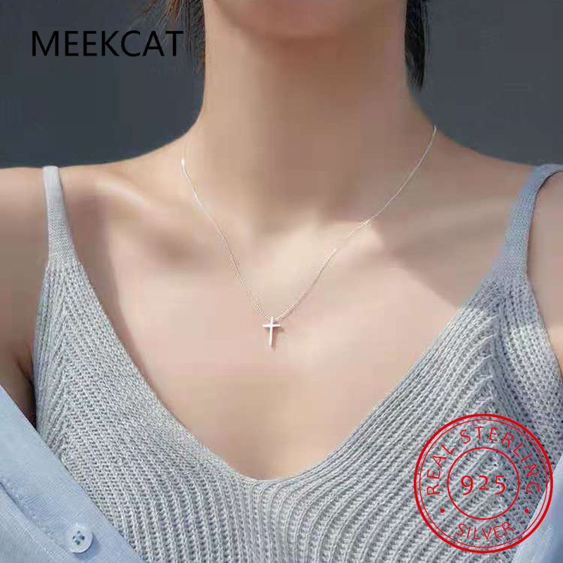 Mode Echt Sterg Sier Mode Süße Kreuz Anhänger Box Kette Halskette Für Frauen Hochzeit Partei Edlen Schmuck DA2710_voghion.com