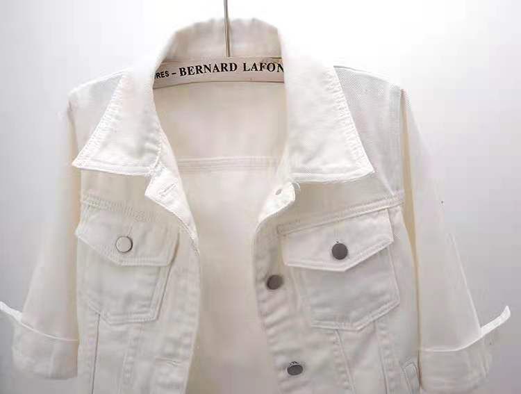 Spring and summer Korean style slim color mid-sleeve denim jacket women's short three-quarter sleeve jacket waistcoat small shawl top_voghion.com
